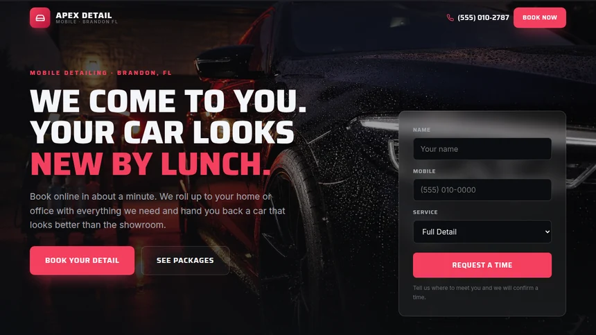 Apex Mobile Detail website example built by LeedAgent