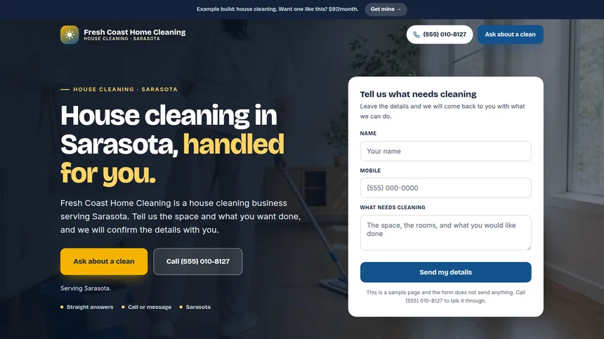 Fresh Coast Home Cleaning house cleaning website example built by LeedAgent