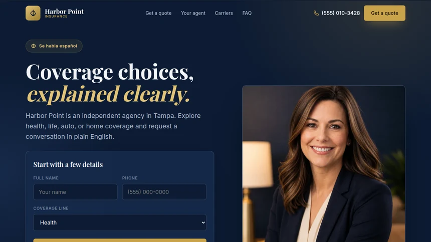 Harbor Point Insurance website example built by LeedAgent