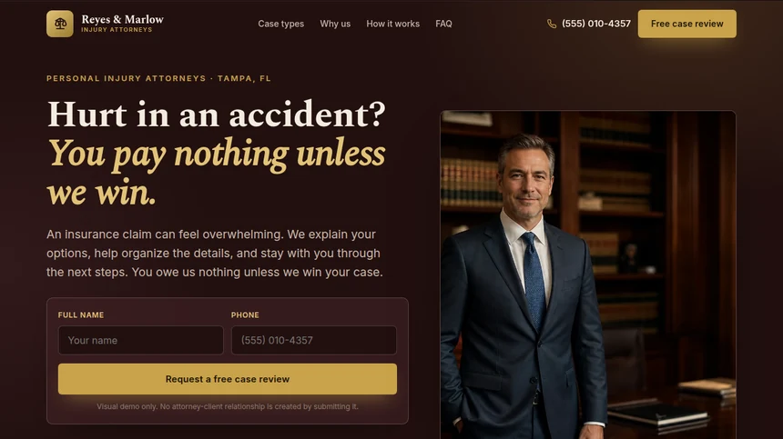 Reyes & Marlow Injury Attorneys website example built by LeedAgent