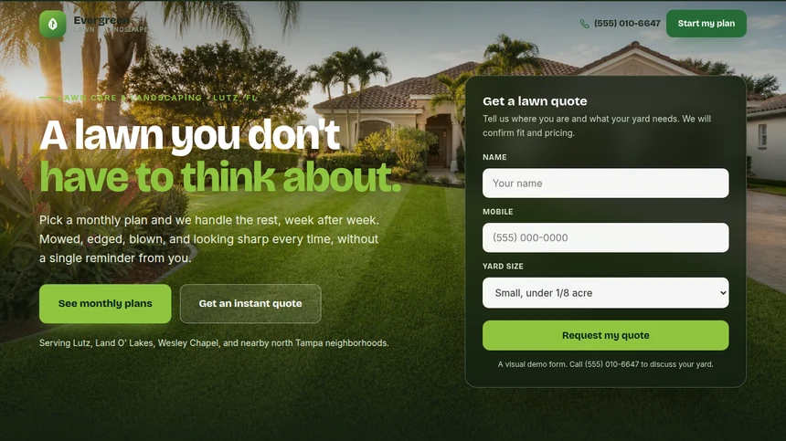 Evergreen Lawn & Landscape website example built by LeedAgent