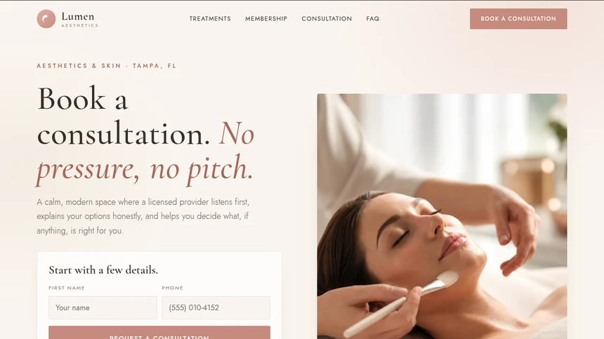 Lumen Aesthetics website example built by LeedAgent