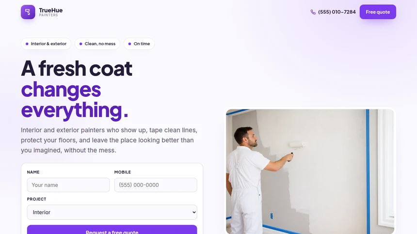 TrueHue Painters website example built by LeedAgent