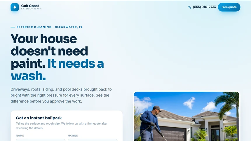 Gulf Coast Exterior Wash website example built by LeedAgent