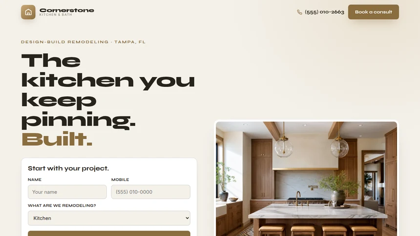 Cornerstone Kitchen & Bath website example built by LeedAgent