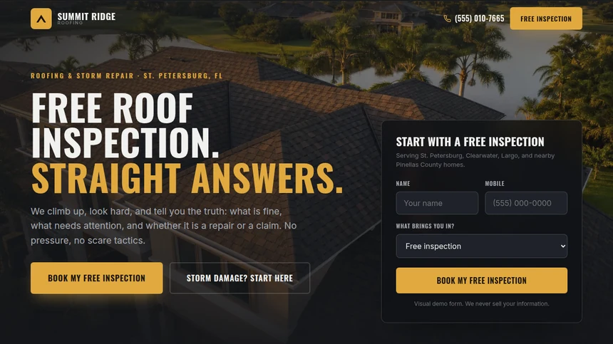 Summit Ridge Roofing website example built by LeedAgent