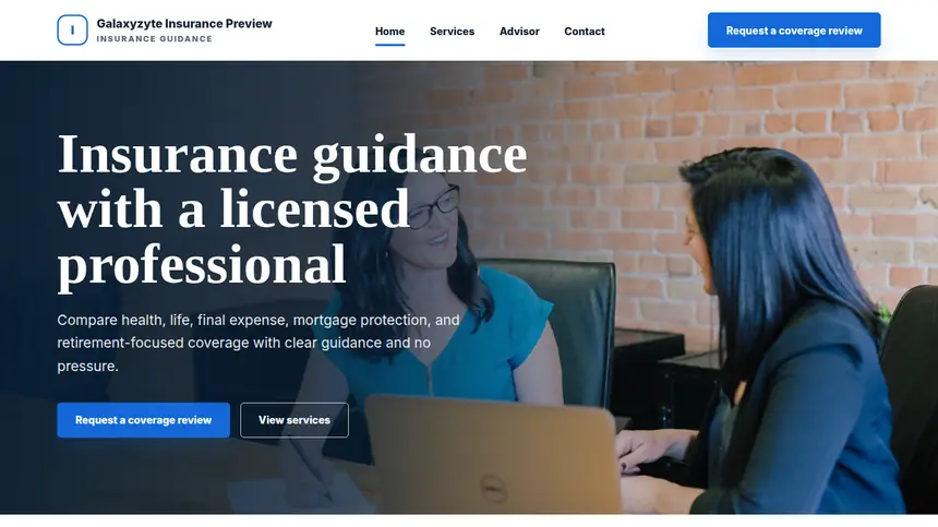 Insurance advisor website example built by LeedAgent