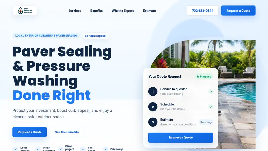 Sutil Pressure Washing website example built by LeedAgent