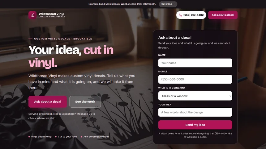 Wildthread Vinyl custom decal website example built by LeedAgent