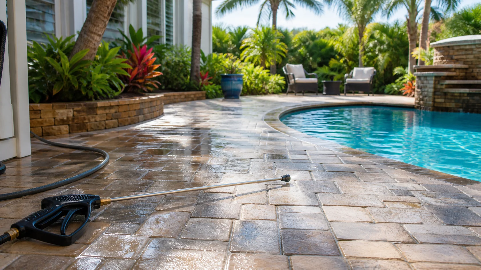 Clean sealed paver pool deck
