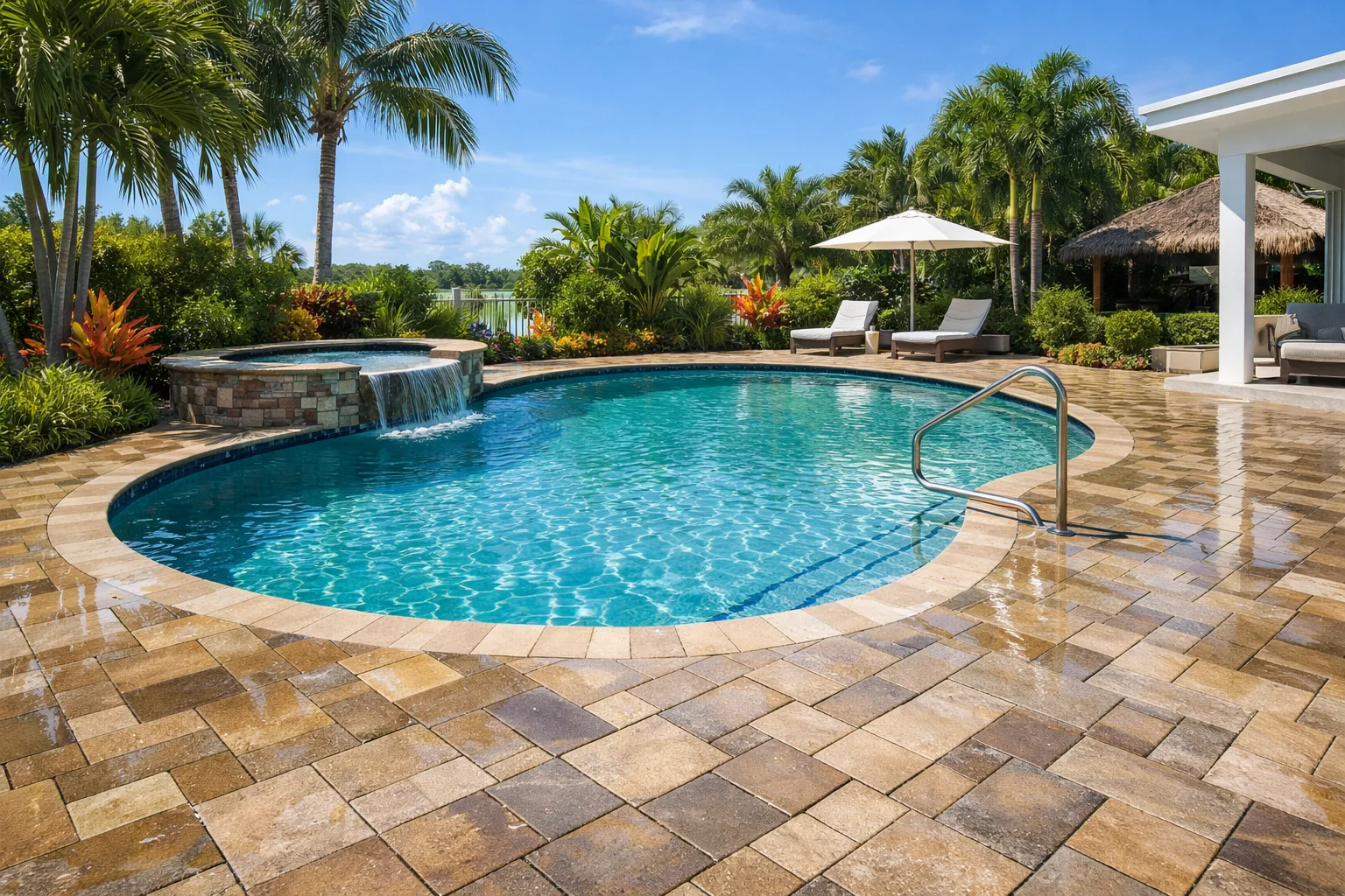 Clean sealed pool deck pavers