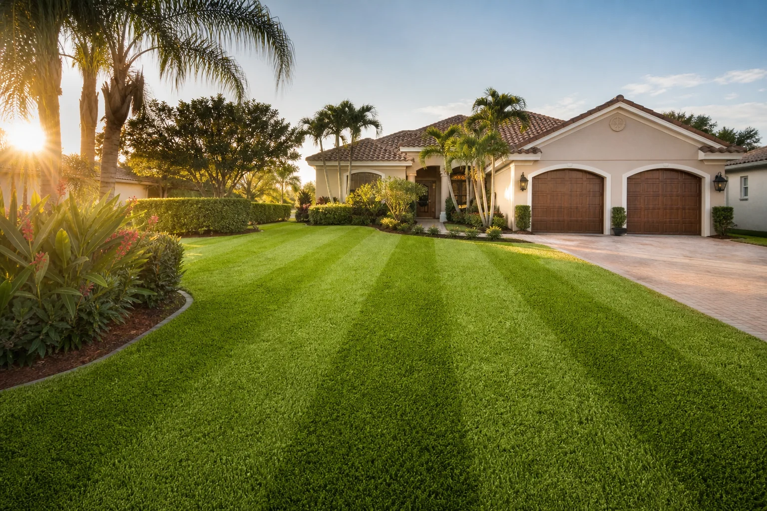 Manicured green lawn in front of a home