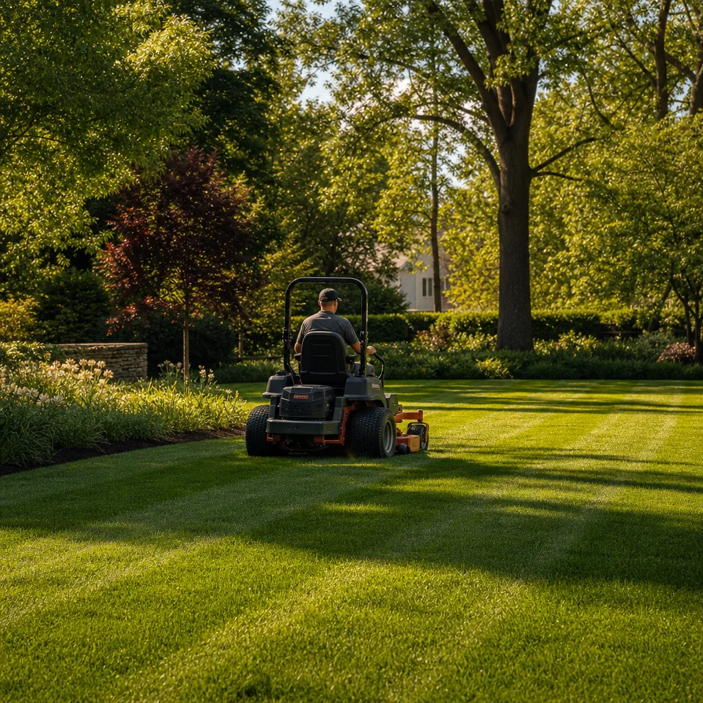 Crew mowing a lawn