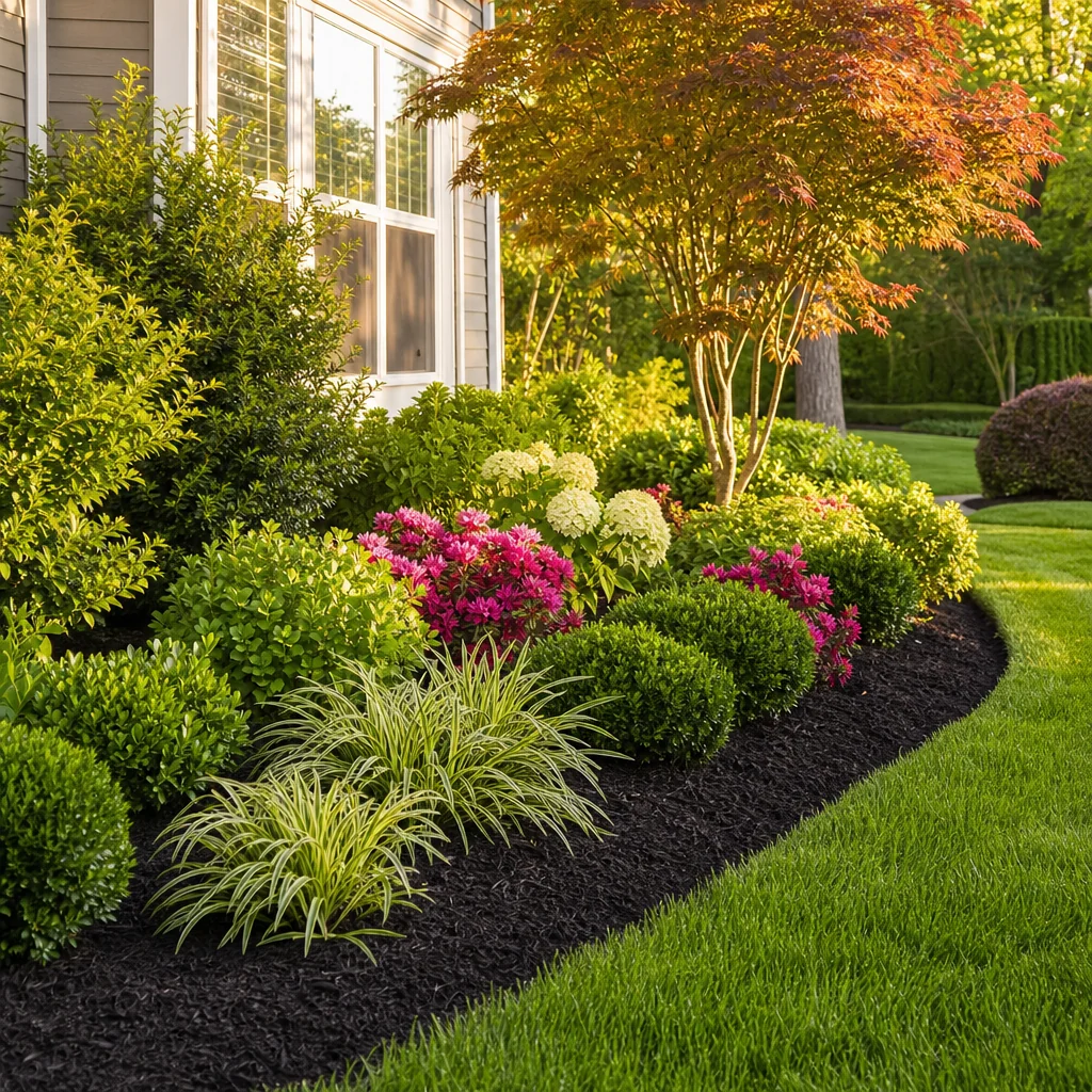 Fresh mulched landscape beds