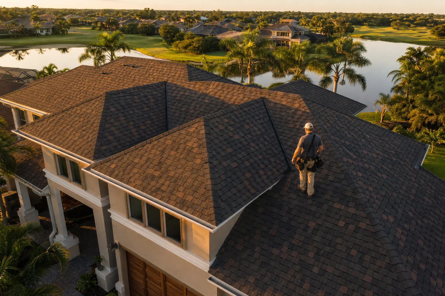Aerial view of a roof inspection