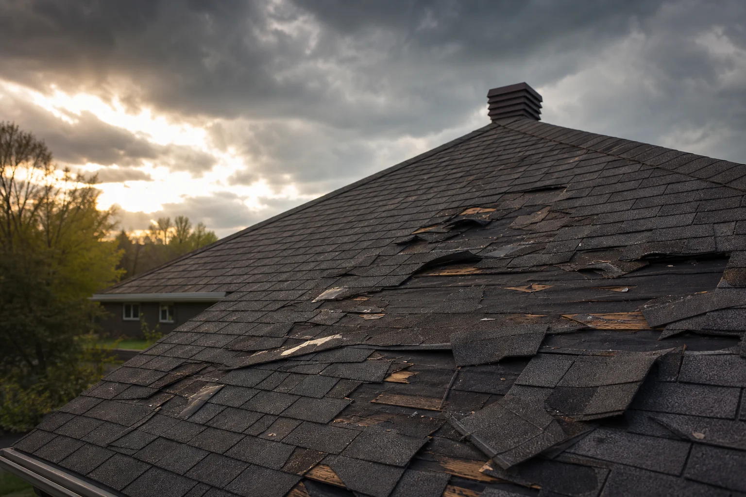 Storm-damaged roof