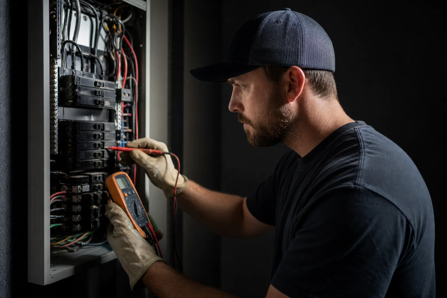 Licensed electrician working on a panel