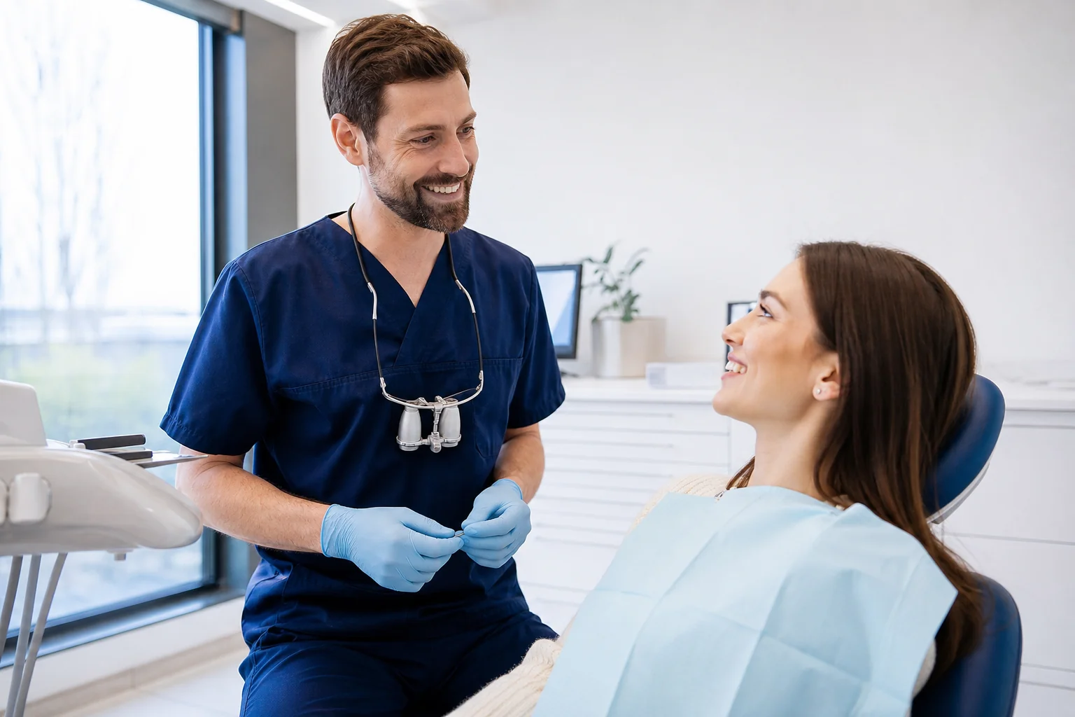 A gentle dentist with a relaxed patient